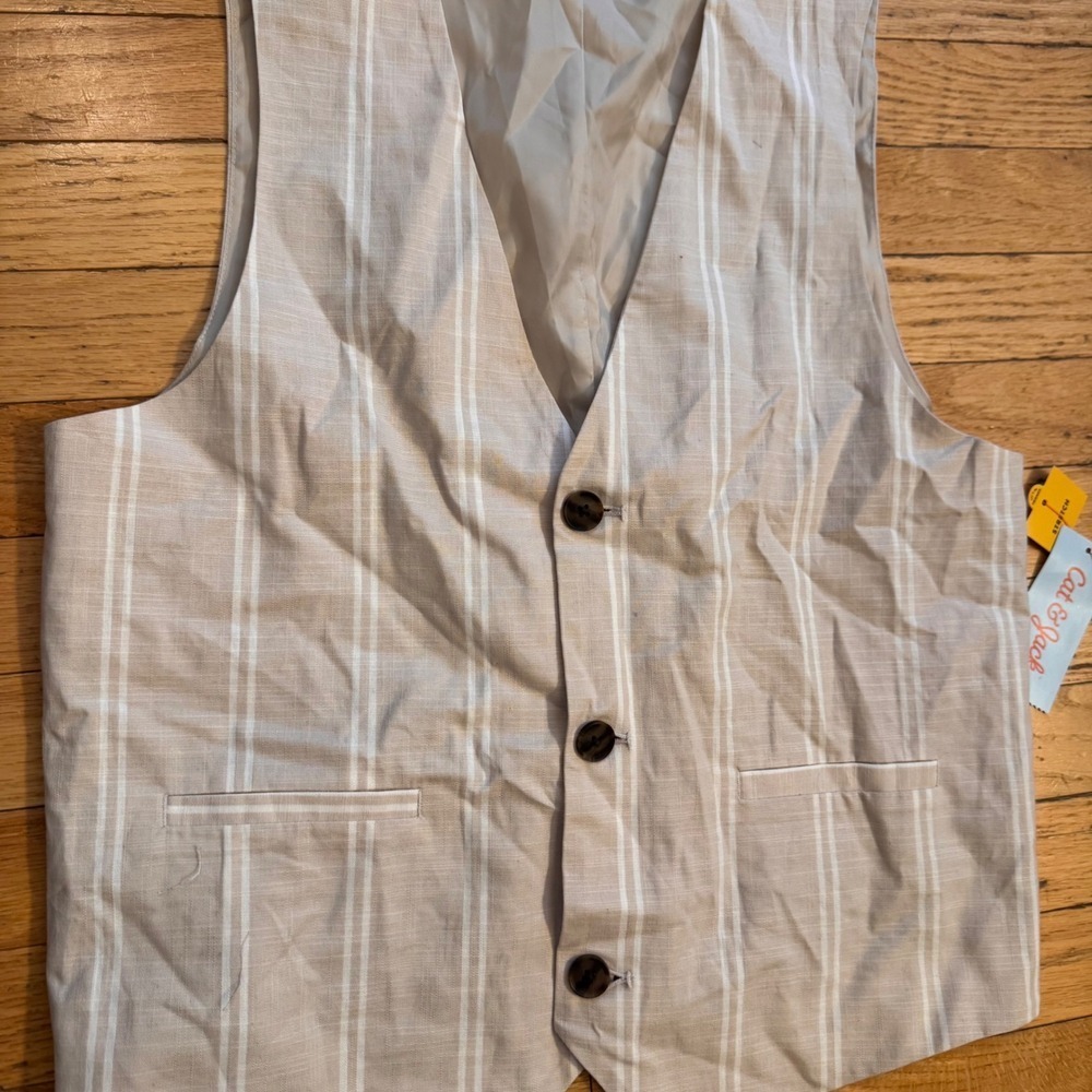 Cat & Jack Boys Tan Striped‎ Dress Vest Size 18 NWT Beige Formal